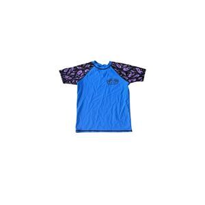 Ron Jon Surf Shop Blue Purple Flame Rash Guard Surf Swim Shirt Youth Large Y2K